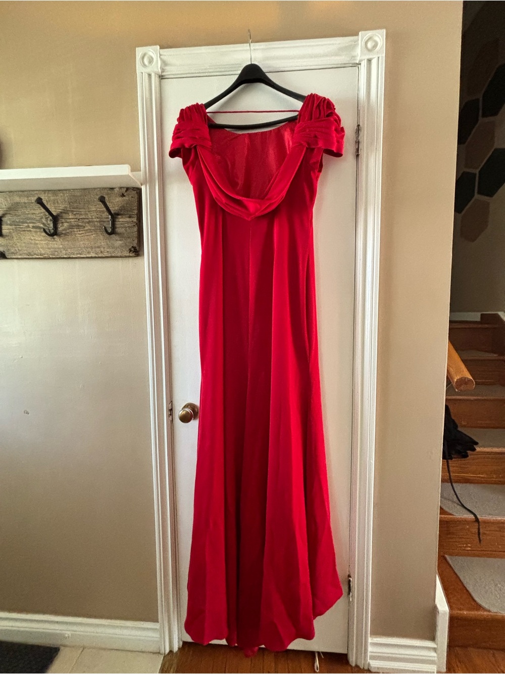 JS Collections Red Maxi Dress with Draped Cowl Neck